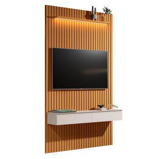 Home Suspenso Ripado Pequeno Com LED 139cm Para TV 42" Colorado EDN Cedro/Off White