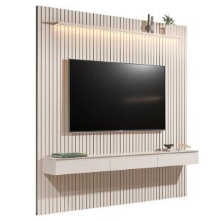 Home Suspenso Ripado Led 3 Gavetas 230cm Para TV 85" Colorado EDN Cedro/Off White