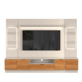Estante Home + 2 Torres Sala 270cm Para TV 75 Pol Atenas Lukaliam Lukaliam Off White/Jequitiba