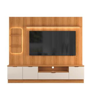 Estante Home + 1 Torre Sala 225cm Para TV 75 Pol Atenas Lukaliam Jequitiba/Off White