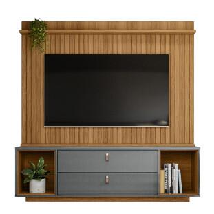Rack Painel Home Ripado TV 75 Polegadas 183cm Dakar Lukaliam Freijo/Cinza Perolizado