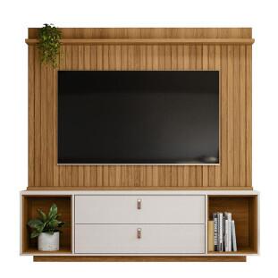 Rack Painel Home Ripado TV 75 Polegadas 183cm Dakar Lukaliam Freijo/Off White Perolizado
