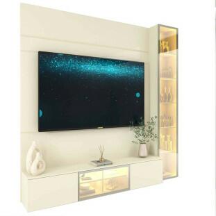 Home Com Cristaleira Para TV 65 Pol Com LED 191cm Luminare Gelius Off White
