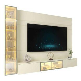 Home Com Cristaleira Para TV 85 Pol Com LED 255cm Luminare Gelius Off White