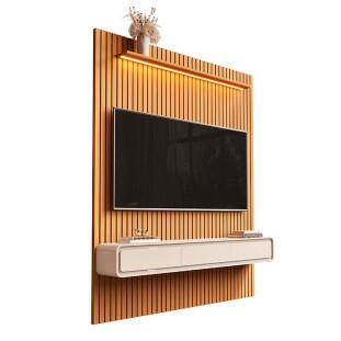 Home Painel Ripado TV 75 Com LED Sala 184cm Trevi 1.9 EDN Cedro/Off White