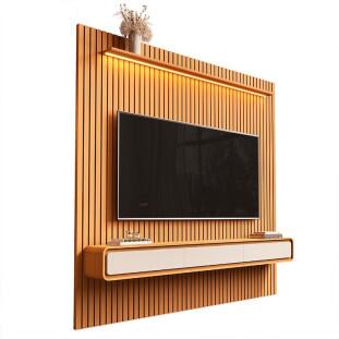 Home Painel Ripado TV 85 Com LED Sala 230cm Trevi 2.3 EDN Cedro/Cedro Off White