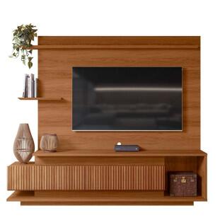 Estante Home Sala 210cm Para TV 65 Istambul Lukaliam Jequitiba Ripado 3D