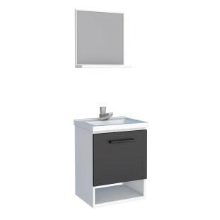 Conjunto Para Banheiro Aço Gabinete e Espelho Pitanga Mais 40 Cozimax Branco/Preto