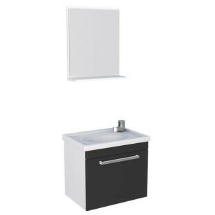 Conjunto Para Banheiro Madeira Gabinete e Espelho Ágata 45 Cozimax Branco/Preto