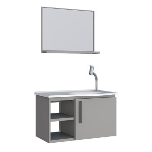 Conjunto Gabinete Para Banheiro Aço com Espelho 62x37x36cm Caju 60 Cozimax Cinza