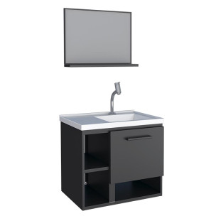 Conjunto Para Banheiro Aço Gabinete e Espelho Lichia 60 Cozimax Preto