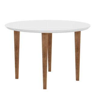 Mesa de Jantar Redonda Tampo Vidro 108x108 Pés Trapézio Turmalina RV Móveis Branco