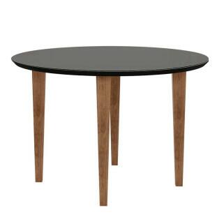 Mesa de Jantar Redonda Tampo Vidro 108x108 Pés Trapézio Turmalina RV Móveis Preto