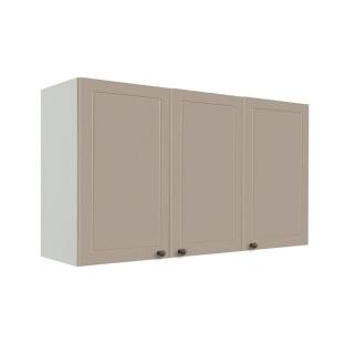 Módulo Armário Aéreo 68x120x34cm 3 Portas 100% MDF Cozinha Provence Robel Branco/Fendi Matte