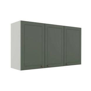 Módulo Armário Aéreo 68x120x34cm 3 Portas 100% MDF Cozinha Provence Robel Branco/Salvia Matte