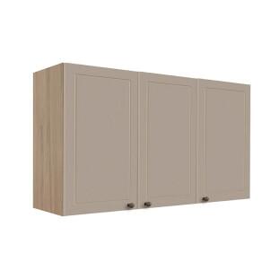 Módulo Armário Aéreo 68x120x34cm 3 Portas 100% MDF Cozinha Provence Robel Hanover/Fendi Matte