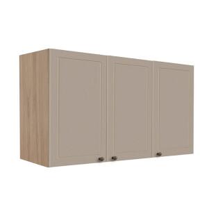 Módulo Armário Aéreo 68x120x56cm 3 Portas 100% MDF Cozinha Provence Robel Hanover/Fendi Matte