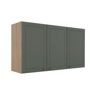 Módulo Armário Aéreo 68x120x34cm 3 Portas 100% MDF Cozinha Provence Robel Hanover/Salvia Matte
