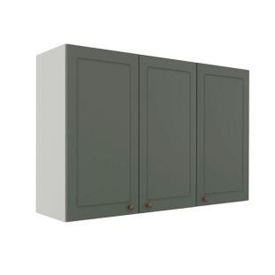 Módulo Armário Aéreo 88x120x34cm 3 Portas 100% MDF Cozinha Provence Robel Branco/Salvia Matte