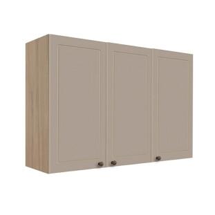 Módulo Armário Aéreo 88x120x34cm 3 Portas 100% MDF Cozinha Provence Robel Hanover/Fendi Matte