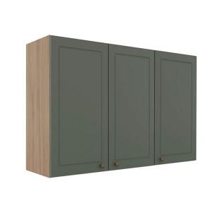 Módulo Armário Aéreo 88x120x34cm 3 Portas 100% MDF Cozinha Provence Robel Hanover/Salvia Matte