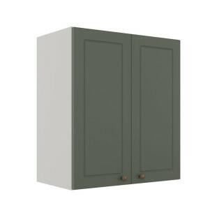 Módulo Armário Aéreo 68x60x34cm 2 Portas 100% MDF Cozinha Modulada Provence Robel Branco/Salvia Matte