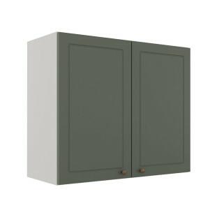 Módulo Armário Aéreo 68x80x34cm 2 Portas 100% MDF Cozinha Modulada Provence Robel Branco/Salvia Matte