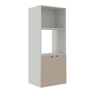 Módulo Torre Quente 172x70x56cm Micro-Ondas Forno 100% MDF Cozinha Provence Robel Branco/Fendi Matte