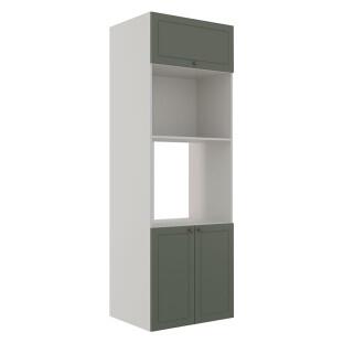 Módulo Torre Quente 208x70x56cm Micro-Ondas Forno 100% MDF Cozinha Provence Robel Branco/Salvia Matte
