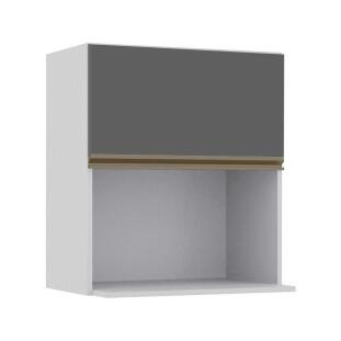 Módulo Armário Aéreo Nicho Micro-Ondas 68x60x43cm 100% MDF Cozinha Modulada Gold J Robel Branco/Cinza Matte