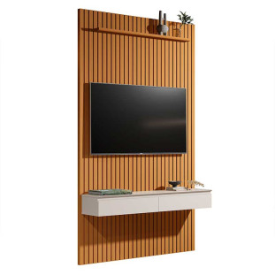 Painel Home Ripado Arbo 140x240cm Com Nicho Aspen EDN Cedro/Off White