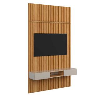 Painel Ripado Bali 150cm x 250cm Para TV 65 Com Bancada Bless Lukaliam Freijo/Off White