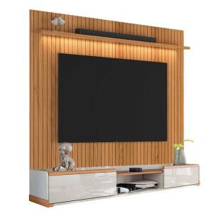 Painel Évora para TV 75” com Bancada Atlas 180cm Lukaliam Jequitiba Ripado 3D/Off White