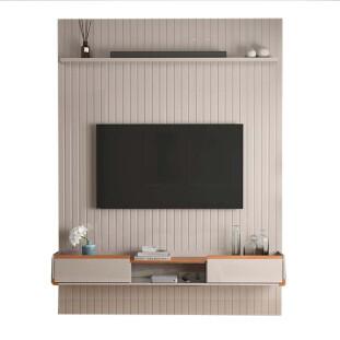 Painel Frisado 191x250cm Oslo Para TV 75 Bancada Atlas Lukaliam Off White/Jequitiba
