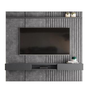 Painel Ripado 225cm Para TV 75 Polegadas Bless 2.3 Lukaliam Cimento Queimado