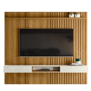 Painel Ripado 225cm Para TV 75 Polegadas Bless 2.3 Lukaliam Freijo/Off White