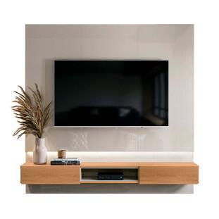 Painel Para TV 70 Polegadas 180cm Com LED Paris Lukaliam Off White Perolizado/Jequitiba