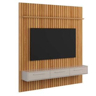 Painel Ripado Oslo Para TV 75 Polegadas 191cm x 207cm Bancada Bali 1.9 Lukaliam Freijo/Off White