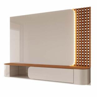 Painel Para TV 65" Ripado Com LED 183cm Alvorada Lukaliam Off White/Jequitiba