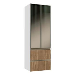 Módulo Paneleiro 172x70x56cm 2 Portas Vidro Reflecta 2 Gavetas 100% MDF Cozinha Modulada Gold J Robel Branco/Amendoeira BP