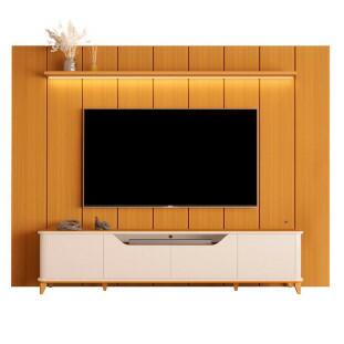 Rack Aron 240cm com Painel Ripado Lumi 280x240cm Para TV até 85" EDN Cedro/Off White