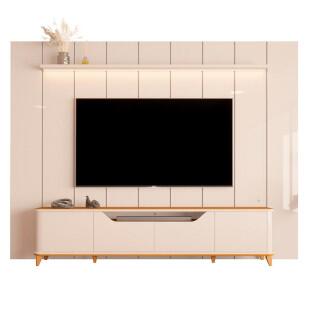 Rack Aron 240cm com Painel Ripado Lumi 280x240cm Para TV até 85" EDN Off White