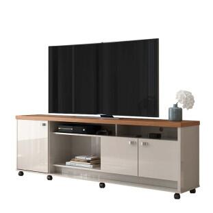 Rack Bancada Para TV 65 Polegadas Dallas 1.8 Lukaliam Off White Perolizado/Jequitiba