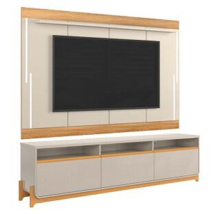 Rack Com Painel Para TV 75 Polegadas 213cm Lion Lukaliam Off White/Freijo