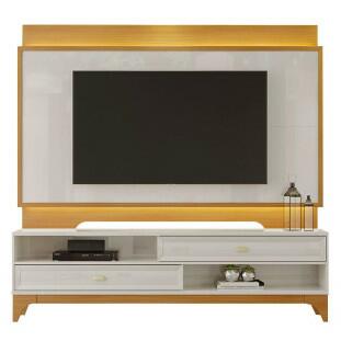 Rack com Painel Para TV 75 Polegadas 2.1 Koly EAX Móveis Off White/Tauari/Off White