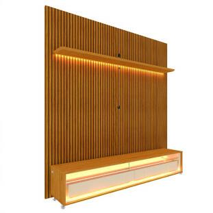 Rack Com Painel Ripado 3D TV 70 Polegadas 180cm Requinte Rodízios Gelius Naturale/Off White
