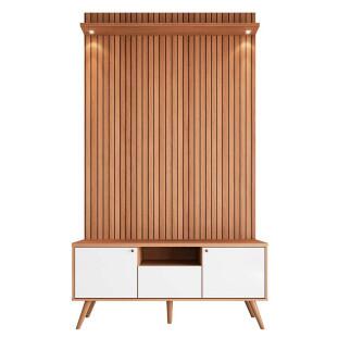 Rack Com Painel 136cm Para TV 55 Polegadas River 1.36 Lukaliam Off White/Jequitiba Ripado 3D