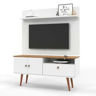 Rack com Painel 137cm Para TV 46 Polegadas Topázio Patrimar Branco/Cumaru