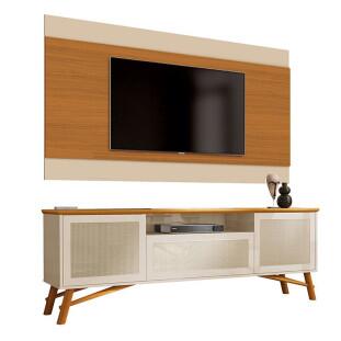 Rack Com Painel 1.8 Com Rattan TV 58 Pol Dante EAX Móveis Off White/Cedro