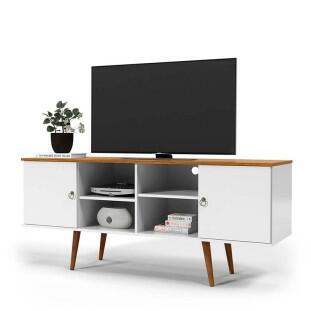 Rack Retrô Para TV 65 Polegadas 160cm Estrela Patrimar Branco/Cumaru